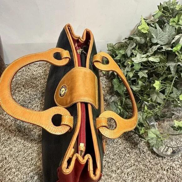 La Tour Eiffel 1887 Leather Color block Satchel Handbag red blue green brown - Picture 10 of 13